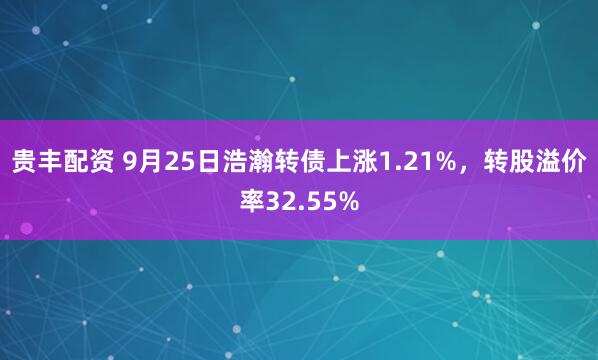 贵丰配资 9月25日浩瀚转债上涨1.21%，转股溢价率32.55%
